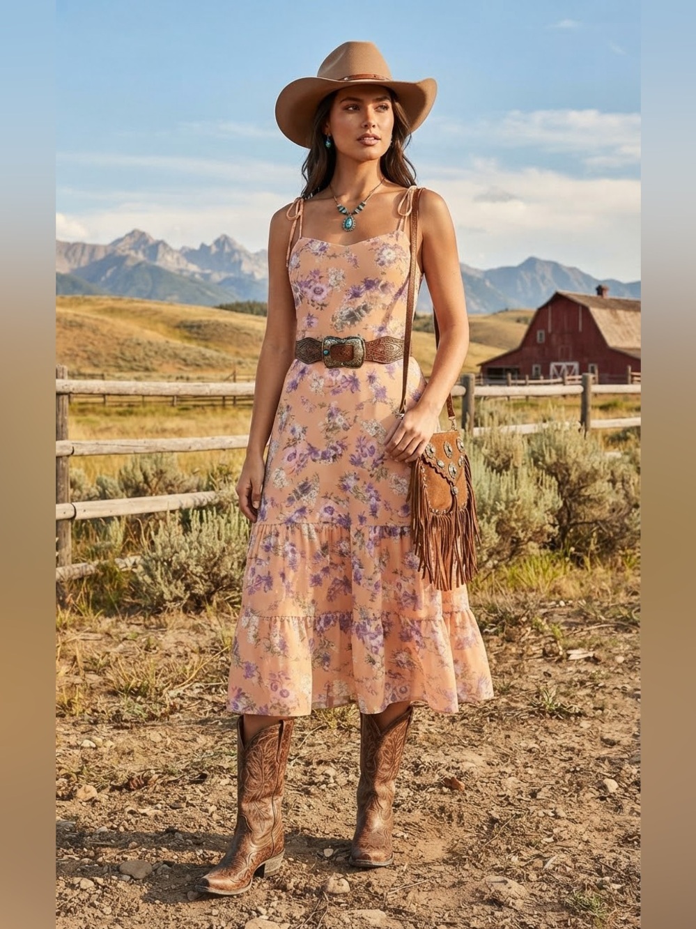 Lulus women’s Started With a Kiss Orange Floral Print Tie-Strap Tiered Dress L